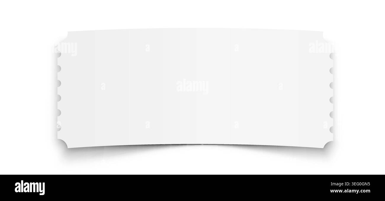 Modèle de ticket blanc vierge avec ombre. Élément de conception pour événement, tombola ou promo. Illustration vectorielle. Illustration de Vecteur
