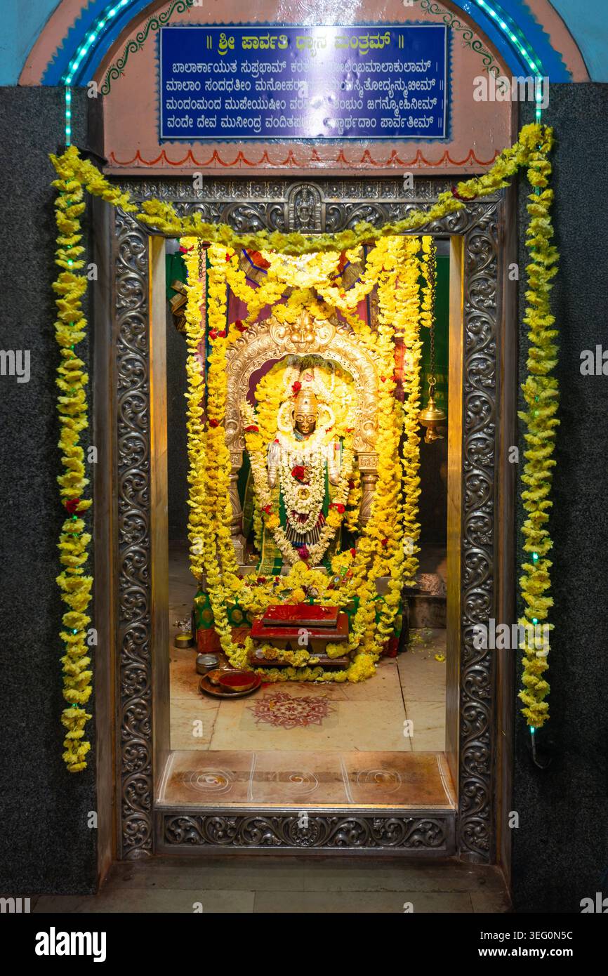 Gokarna, Inde - 28 janvier 2023 : la déesse Parvati à l'intérieur du temple Mahabaleshwar est un temple hindou situé à Gokarna, dans l'État du Karnataka en Inde. Banque D'Images