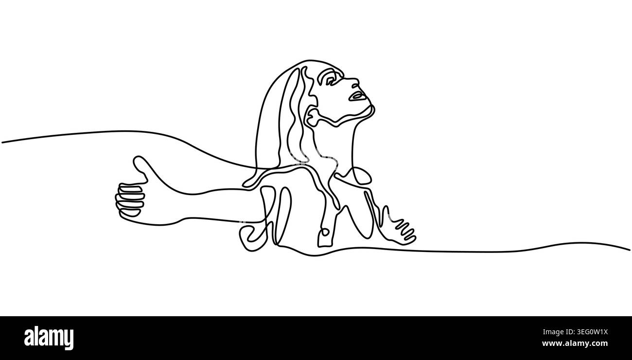 Dessin en ligne continue de femme à bras ouverts, illustration vectorielle d'art monoligne noir et blanc minimaliste du succès de la liberté. Illustration de Vecteur