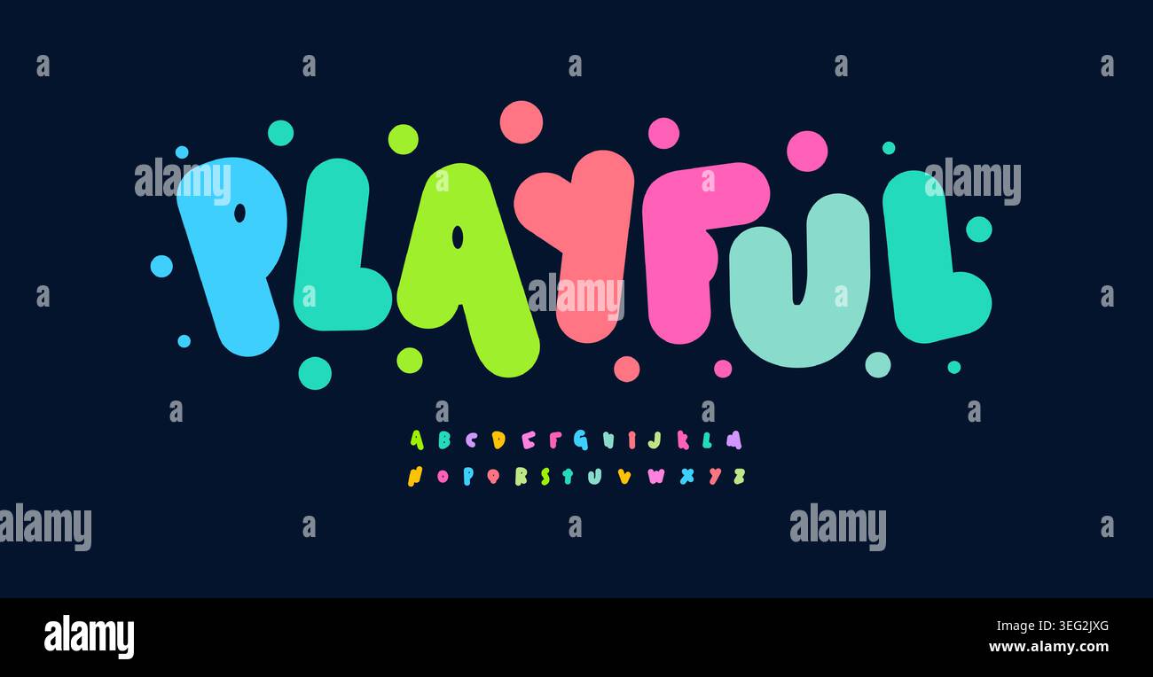Lettres ludiques colorées de l'alphabet carnaval, police d'enfant amusante pour logo fiesta lumineux, titre mexicain, anniversaire et typographie de carte de voeux. Lourd audacieux Illustration de Vecteur