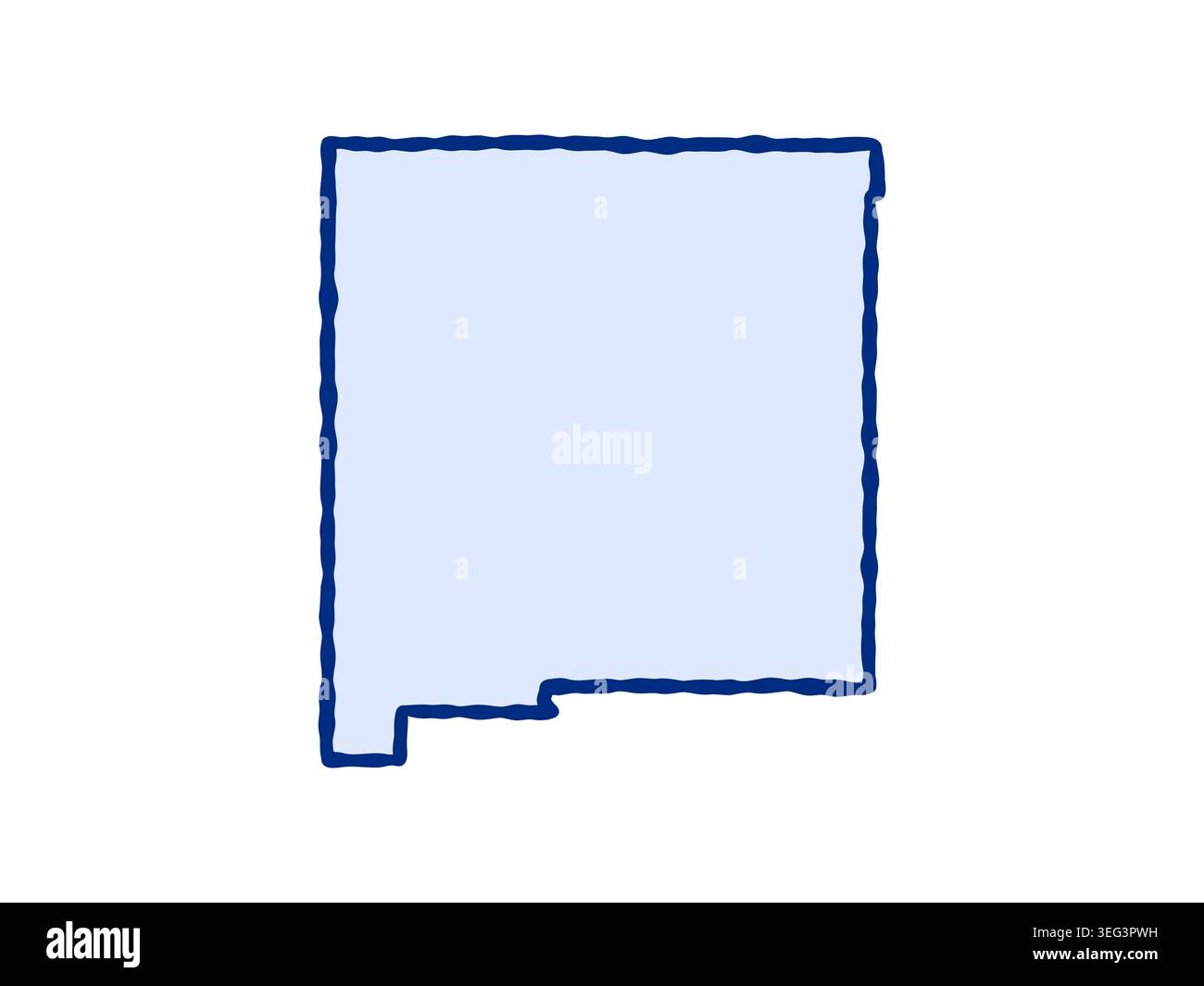 Illustration de style doodle de la carte de l'État du Nouveau-Mexique, mettant en vedette la forme reconnaissable du Nouveau-Mexique dans un dessin simple, dessiné à la main. Illustration de Vecteur