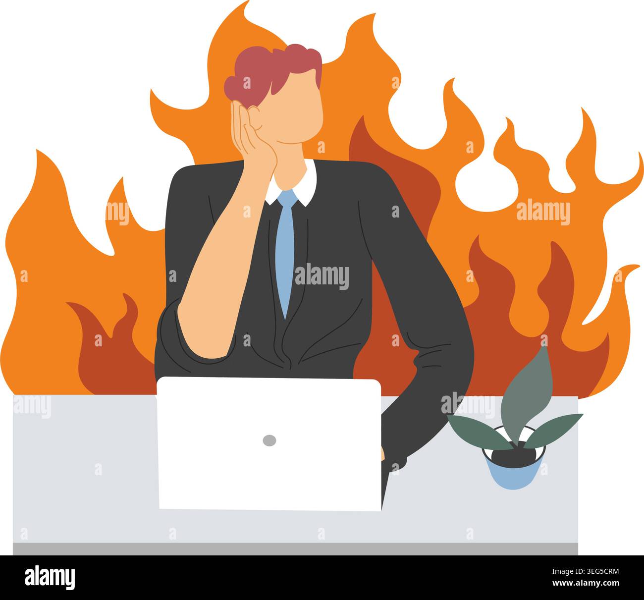 Homme d'affaires épuisé avec le syndrome de Flaming Head Illustration de Vecteur