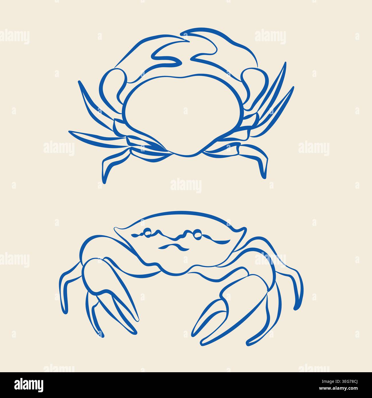 Créatures marines sous-marines dessinées à la main, crabes dans le style griffonnage d'art pour la décoration de l'événement, menu, marque de restaurant de fruits de mer Illustration de Vecteur