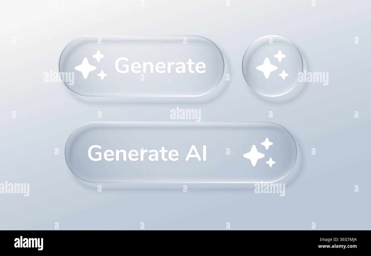 Invite ai générée pour le bouton d'icône en verre et la boîte transparente de l'interface utilisateur. Texte étoile artificielle pour rechercher le symbole 3D et l'agent liquide APP. Cadre à bascule ai pour Illustration de Vecteur