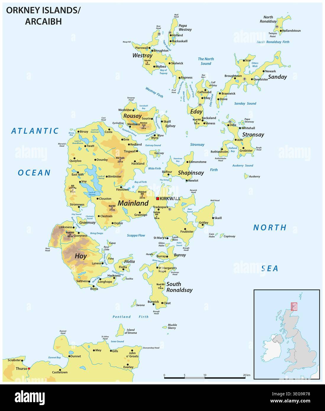 Carte de l'archipel écossais des îles Orcades Banque D'Images