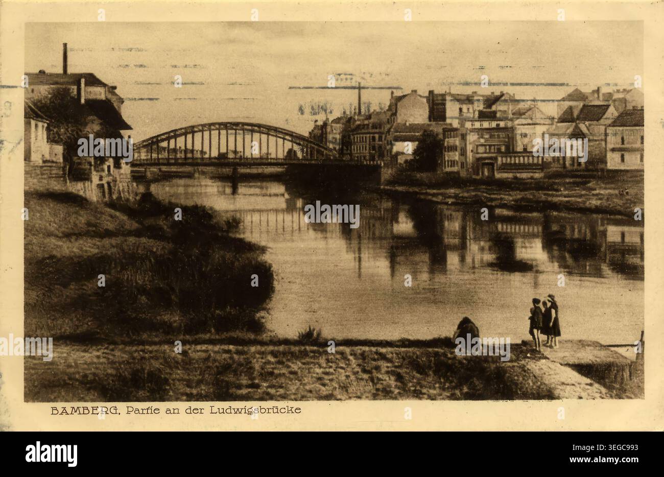 Historische Ansichtskarte um 1900, Bamberg, Ludwigsbrücke, Oberfranken, Bayern, Deutschland, digitale Reproduktion einer historischen Postkarte, public domain, aus der damaligen Zeit, genaues Datum unbekannt Banque D'Images