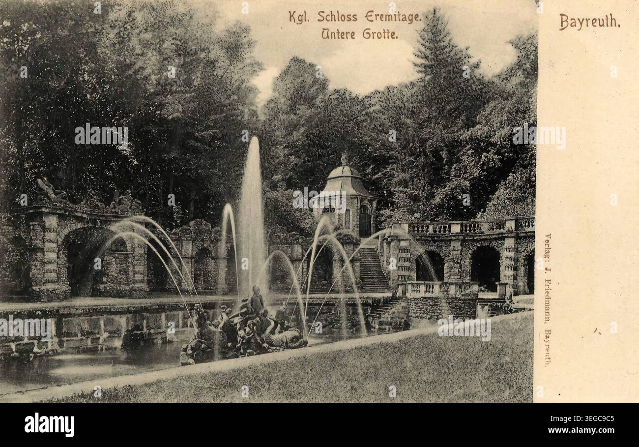 Historische Ansichtskarte um 1900, Bayreuth, Eremitage und untere Grotte, Oberfranken, Bayern, Deutschland, digitale Reproduktion einer historischen Postkarte, public domain, aus der damaligen Zeit, genaues Datum unbekannt Banque D'Images