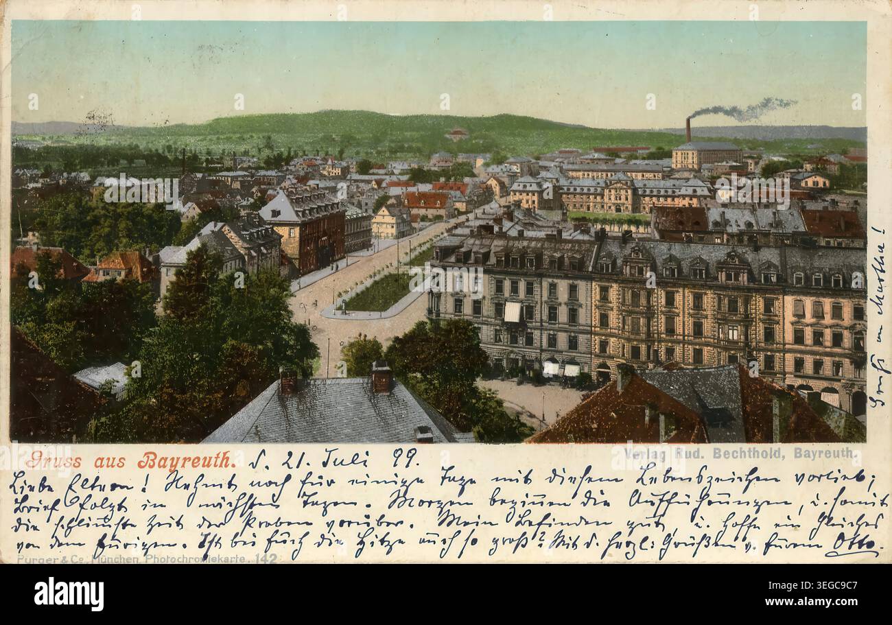 Historische Ansichtskarte um 1899, Bayreuth, Oberfranken, Bayern, Deutschland, digitale Reproduktion einer historischen Postkarte, public domain, aus der damaligen Zeit, genaues Datum unbekannt Banque D'Images