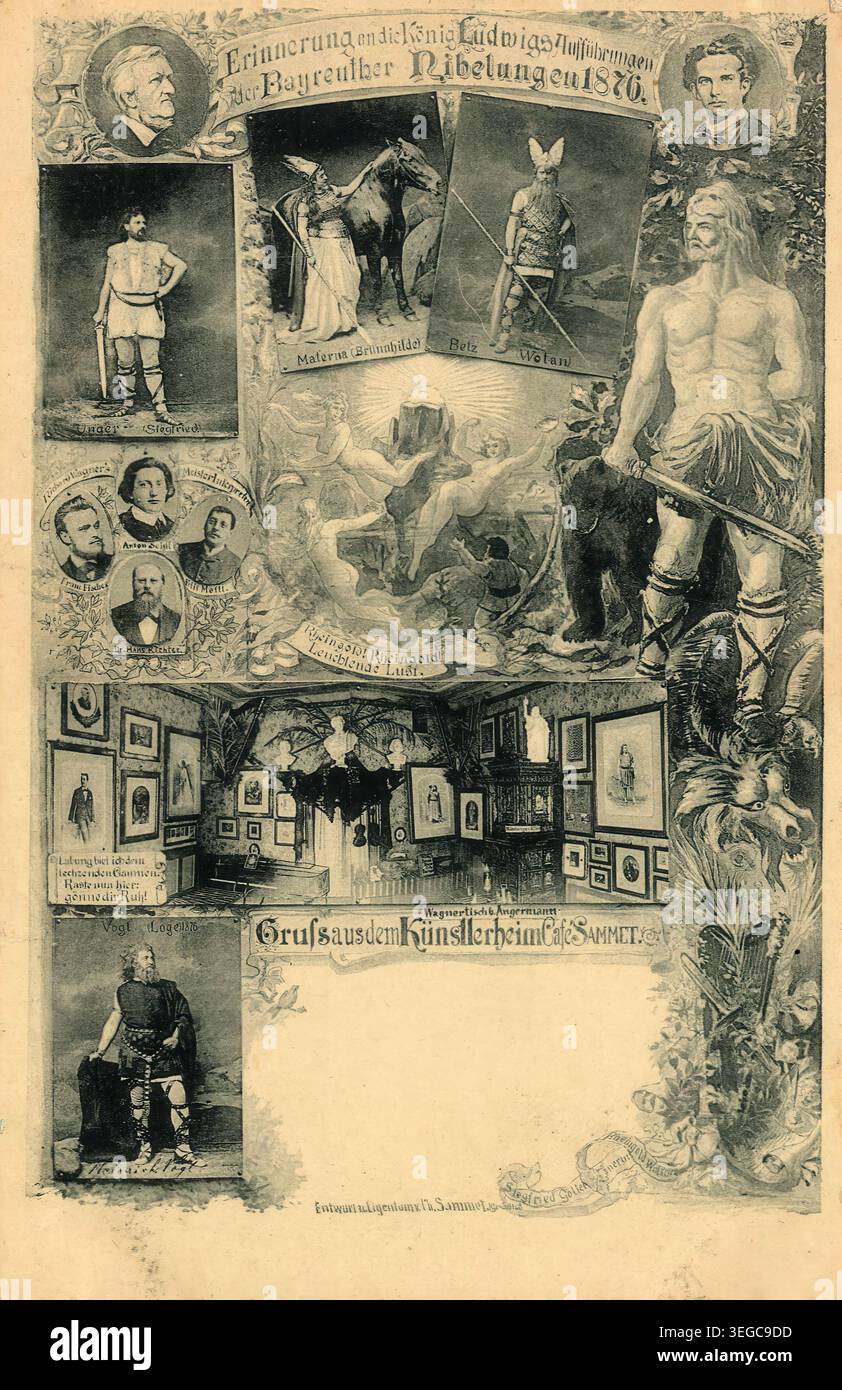 Historische Ansichtskarte um 1876, Bayreuth, Aufführung der Nibelungen, Oberfranken, Bayern, Deutschland, digitale Reproduktion einer historischen Postkarte, public domain, aus der damaligen Zeit, genaues Datum unbekannt Banque D'Images