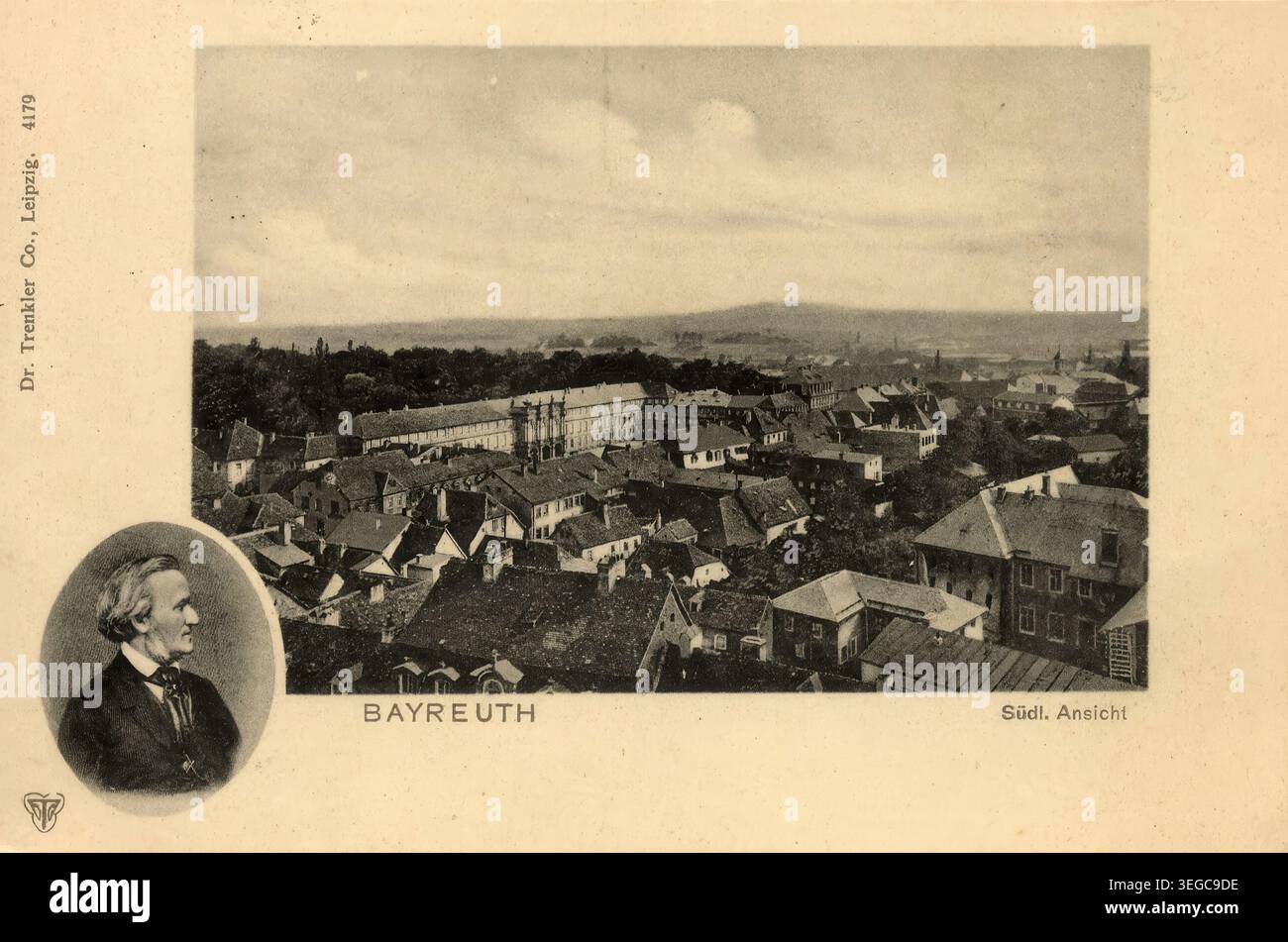 Historische Ansichtskarte um 1910, Ansicht von Bayreuth aus Süden, Richard Wagner, Oberfranken, Bayern, Allemagne, digitale Reproduktion einer historischen Postkarte, public domain, aus der damaligen Zeit, genaues Datum unbekannt Banque D'Images