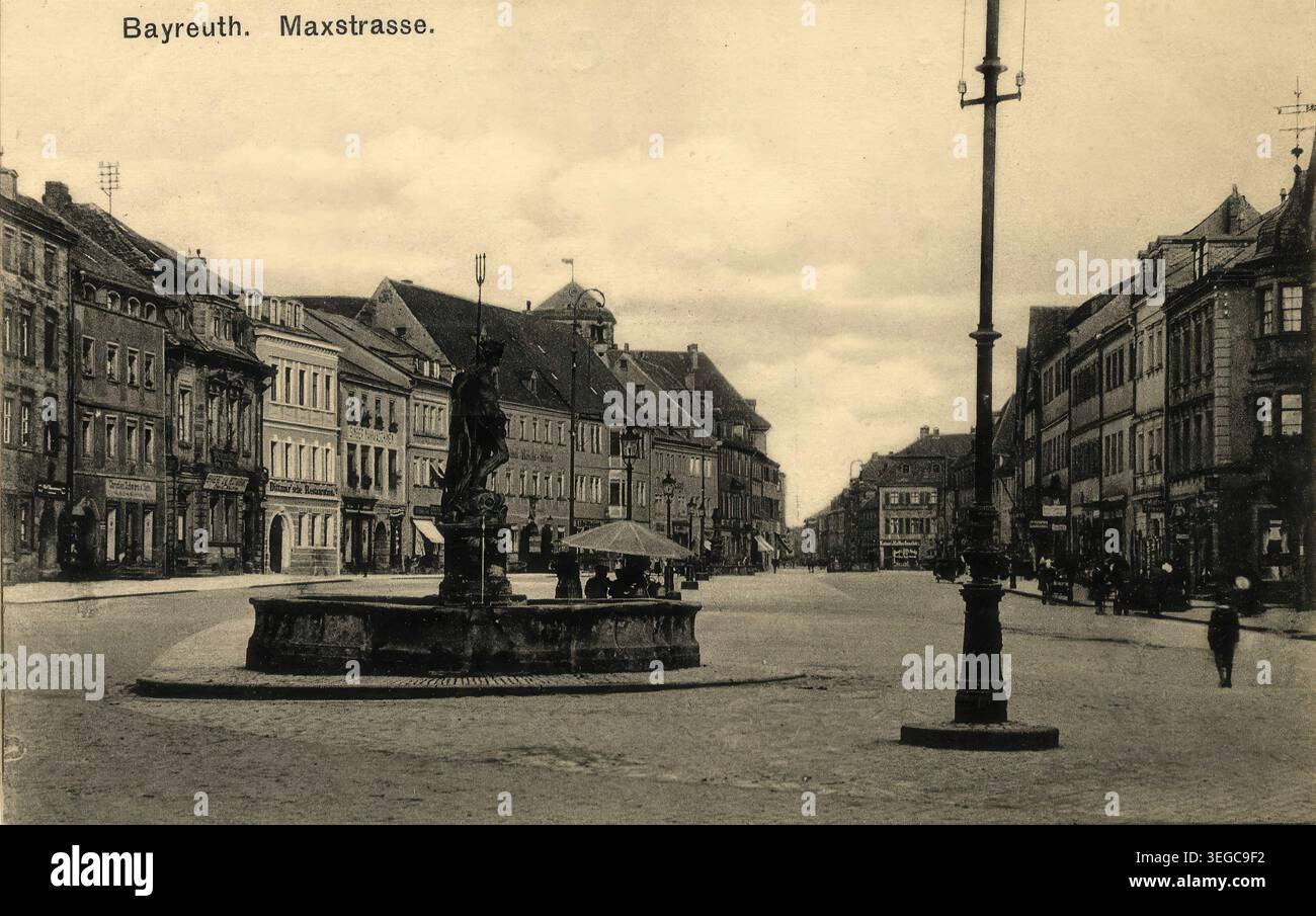 Historische Ansichtskarte um 1910, Bayreuth, Maxstraße, Oberfranken, Bayern, Deutschland, digitale Reproduktion einer historischen Postkarte, public domain, aus der damaligen Zeit, genaues Datum unbekannt Banque D'Images