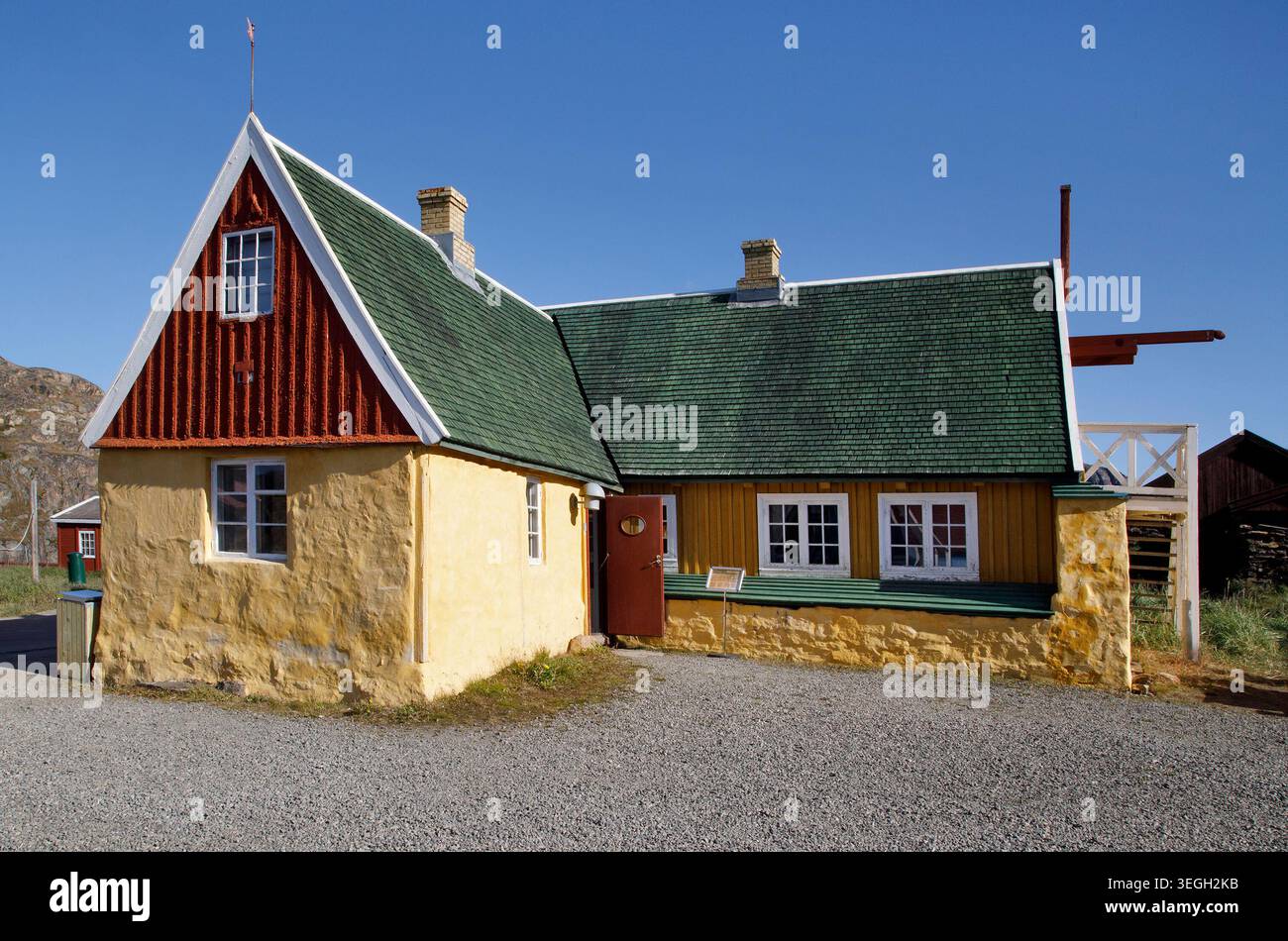 La vieille maison, 1756, à Sisimiut, Groenland. Maison du marchand Niels Egede, plus tard un poste de police, une boulangerie et un bureau de poste, maintenant partie du musée. Banque D'Images