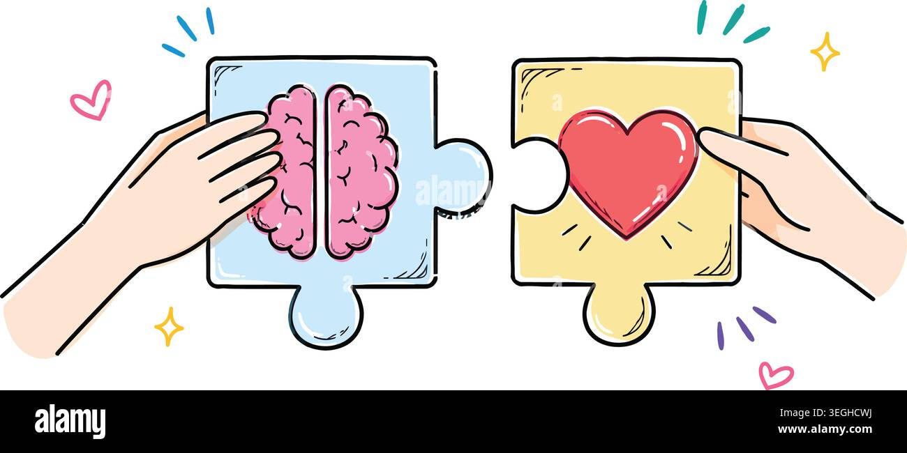Intelligence émotionnelle Brain and Heart Puzzle Connection illustration Illustration de Vecteur