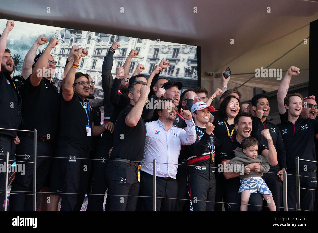 Monaco E-Prix FIA Formula E saison 12, course 9 - course-samedi 16 mai, Monaco Street circuit - à Monaco - Mahindra Racing Team célèbre la victoire Banque D'Images