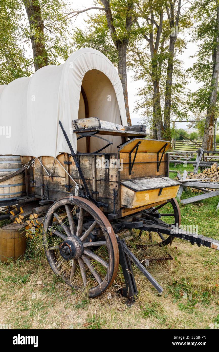 Chuckwagon, site historique national Grant-Kohrs Ranch, Deer Lodge, Montana, États-Unis Banque D'Images
