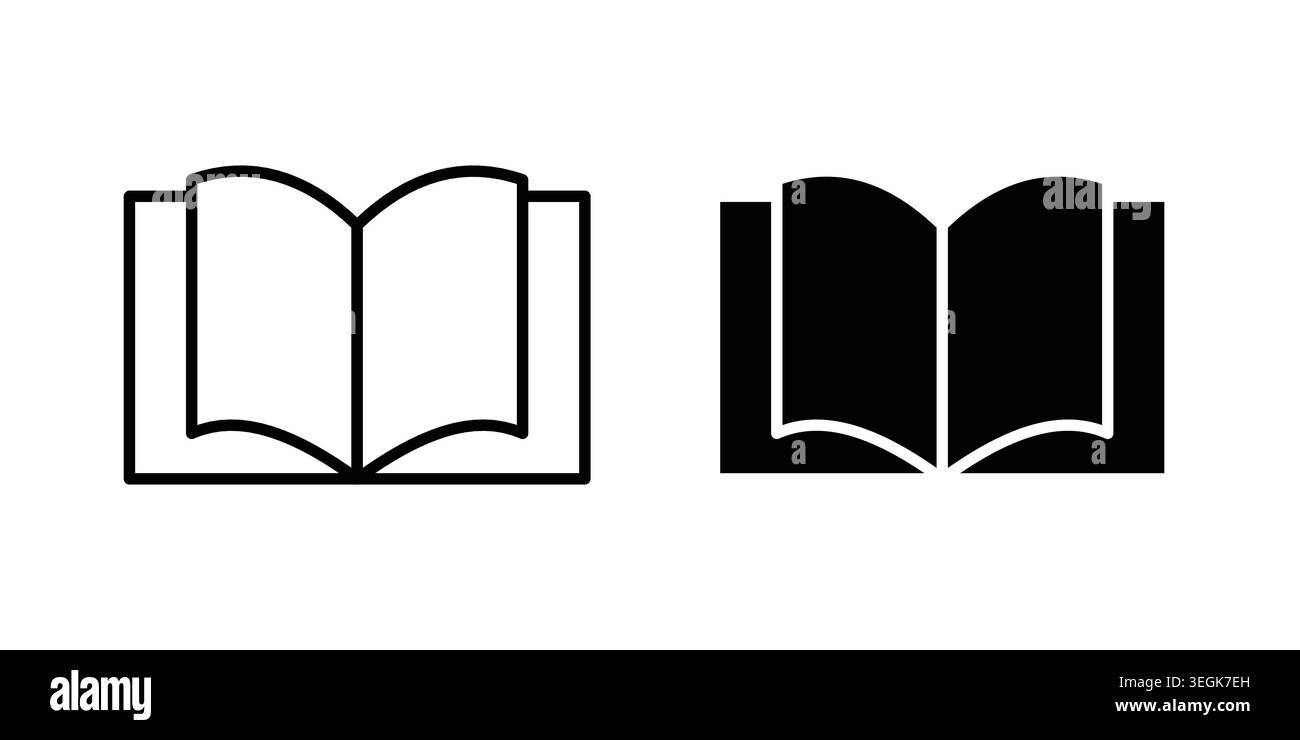 Logo de l'icône du manuel ouvert. Esquissez les icônes de style avec des versions plates Illustration de Vecteur