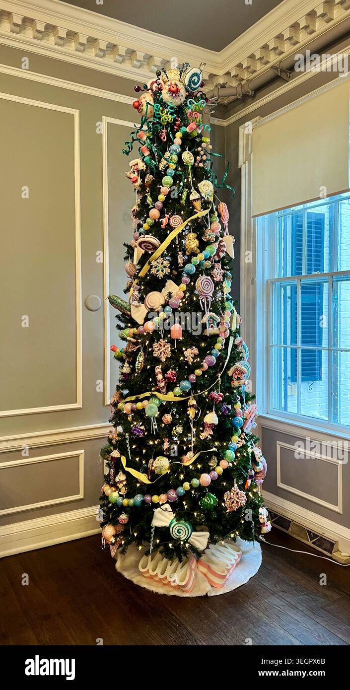 L'arbre de Noël Sweets célèbre la saison de Yule au musée historique du comté d'Aiken en Caroline du Sud. Banque D'Images