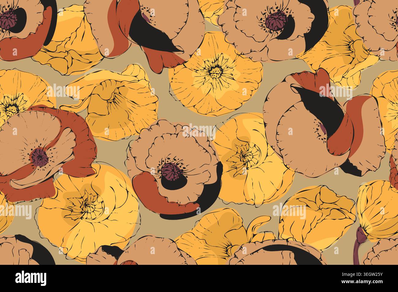Motif floral vectoriel sans couture avec pivoines et mauve Illustration de Vecteur