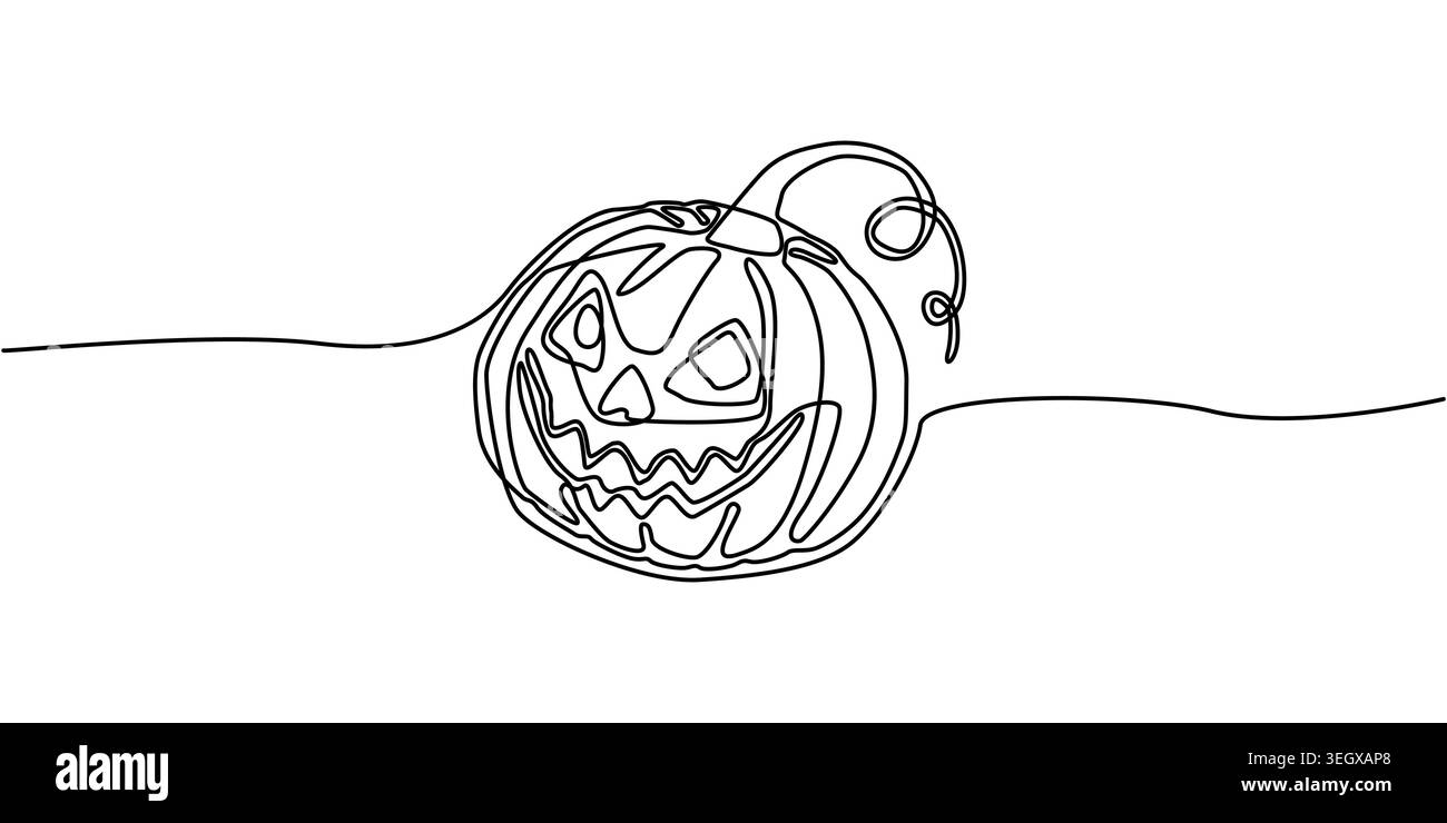 Dessin en ligne continue de la citrouille effrayante Halloween jack o lanterne Illustration de Vecteur