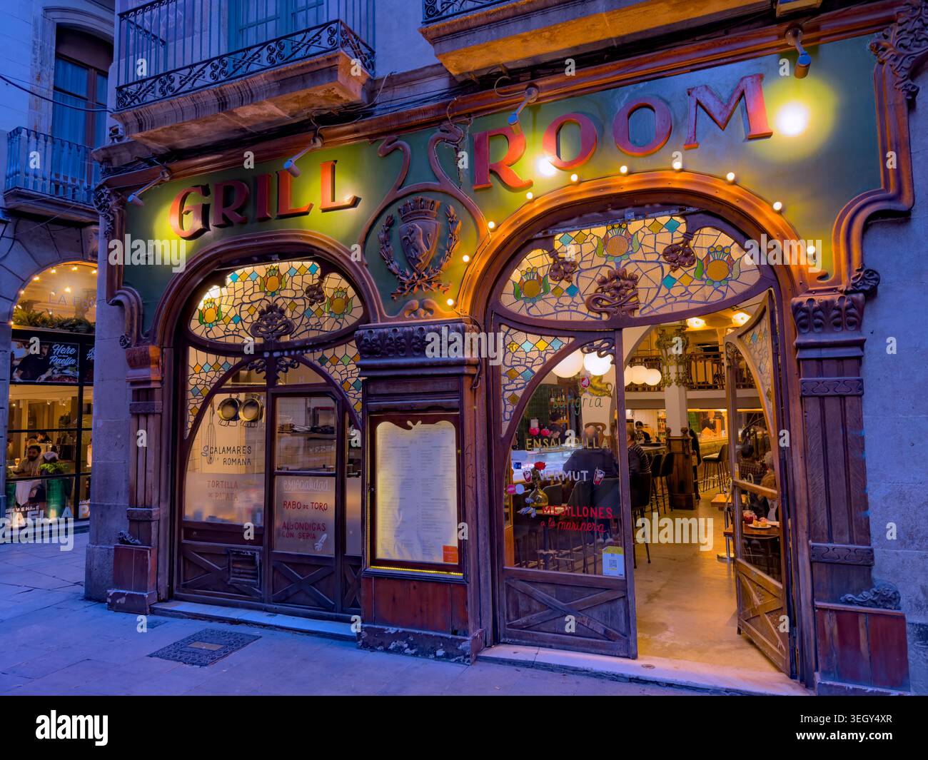 Grill Room dans le quartier gothique, Barcelone, Catalogne, Espagne Banque D'Images