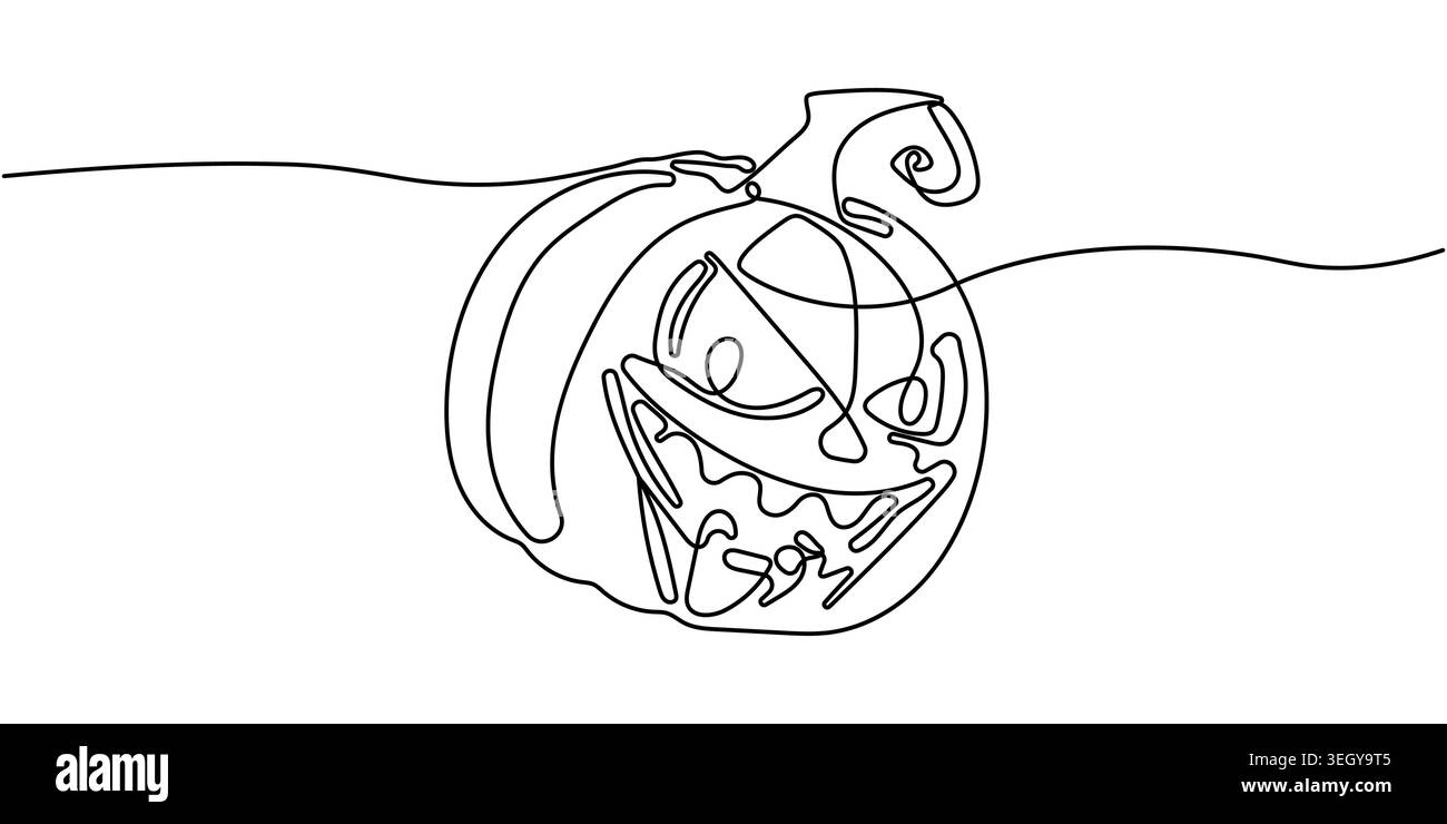 Vecteur d'art de ligne continue minimaliste d'une citrouille d'Halloween effrayante Illustration de Vecteur