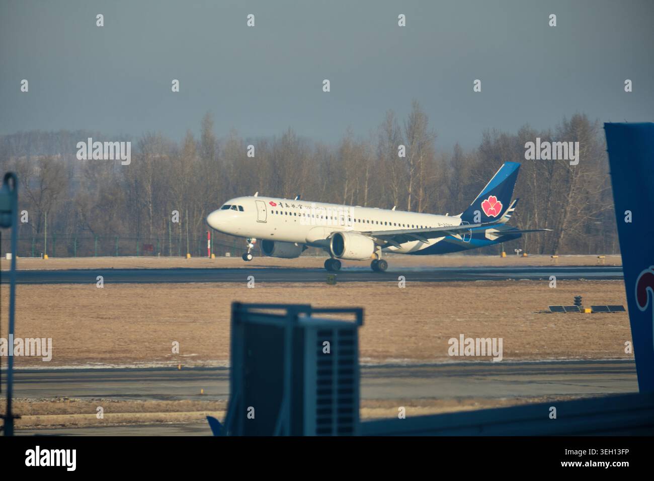 CHANGCHUN, CHINE - 28 décembre 2024 : Airbus A320 271N de Qingdao Airlines immatriculé B 32A0 atterrissant à l'aéroport de Changchun en Chine. Photo de haute qualité Banque D'Images