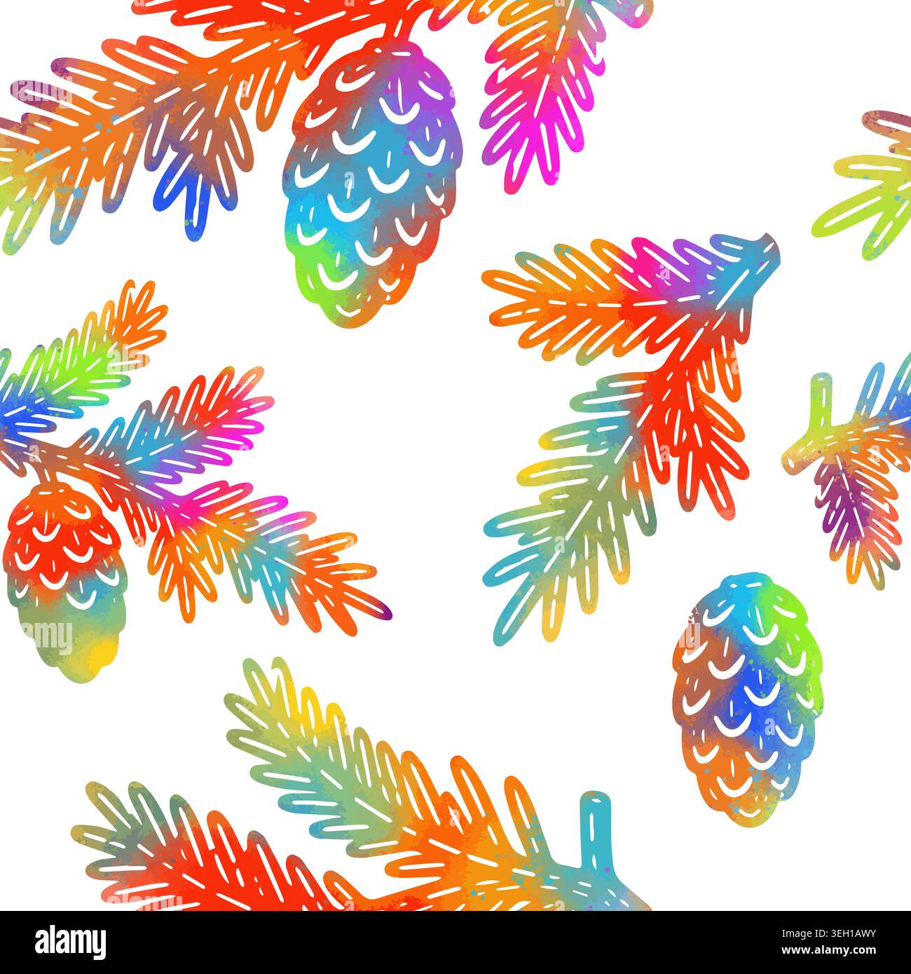 Fond sans couture de branches d'épinette avec des cônes. Dessiné à la main. Pas ai, illustration vectorielle. Illustration de Vecteur