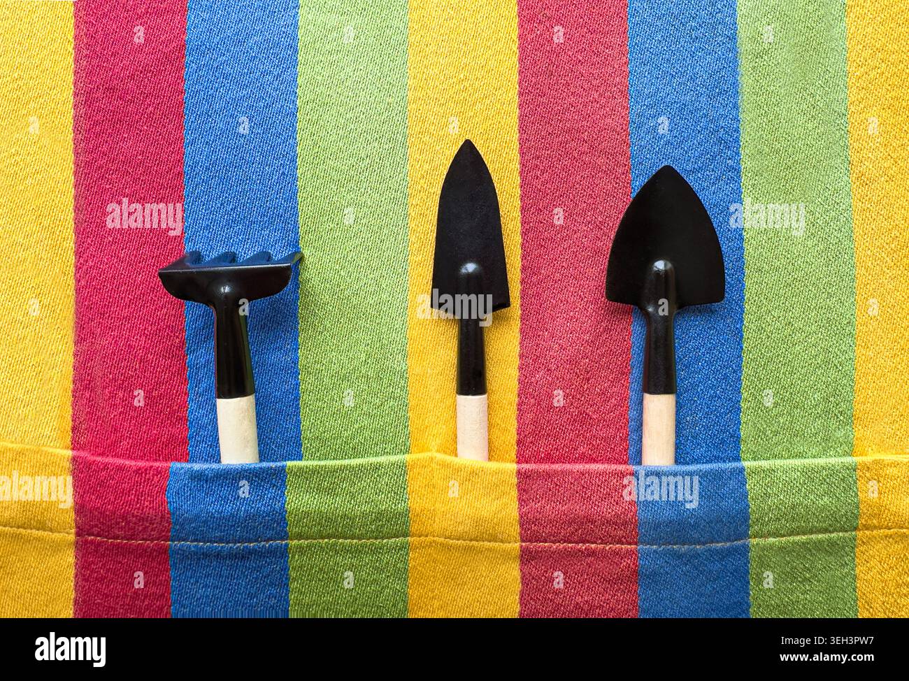 Outils de jardinage dans la poche de tablier comme concept de jardinage à la maison Banque D'Images