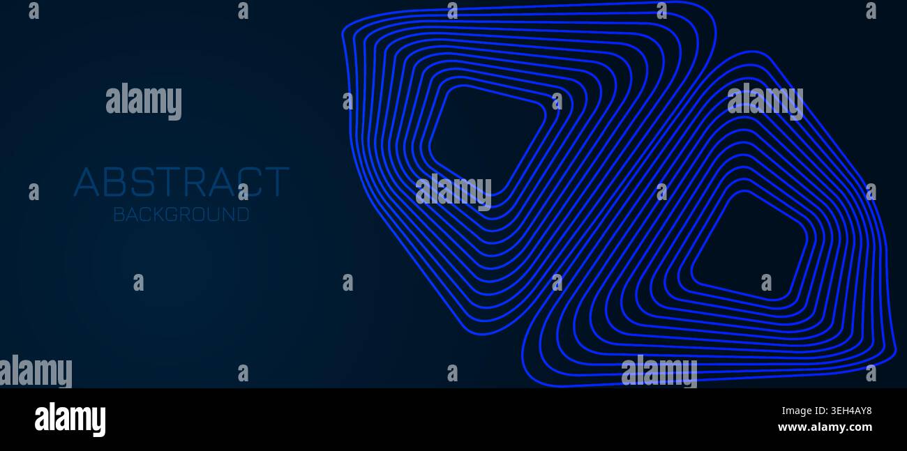 Figurine linéaire géométrique abstraite au néon, fond bleu tech minimaliste futuriste, lignes abstraites au néon illuminées sur fond bleu foncé, artificiel Illustration de Vecteur