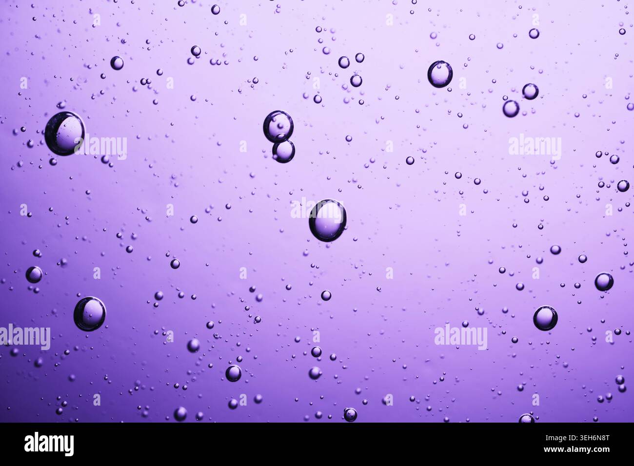 Liquide violet rempli de nombreuses petites et grandes bulles flottantes créant une texture abstraite Banque D'Images