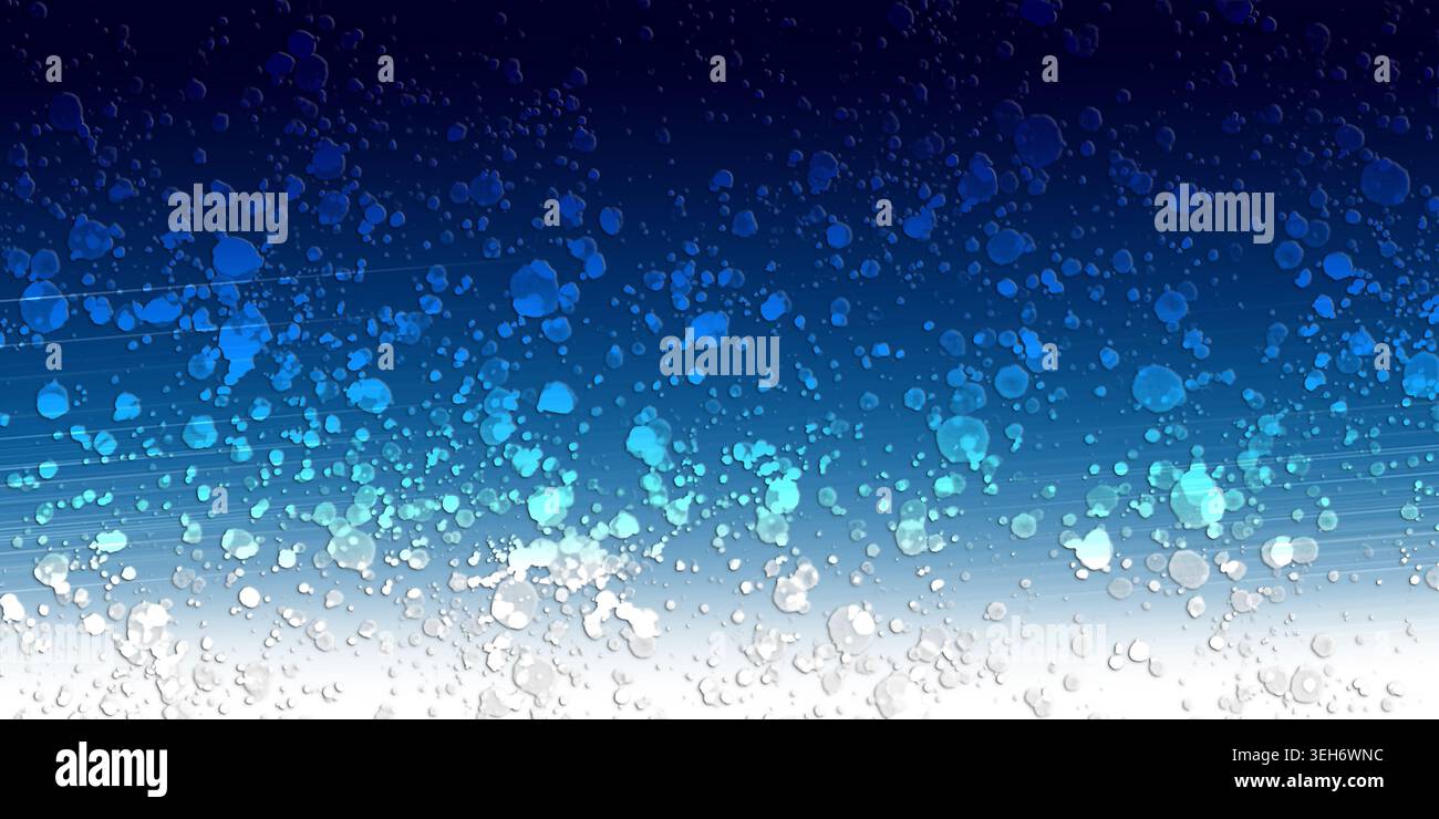 Un fond artistique abstrait avec un dégradé vertical bleu profond à blanc superposé à un motif dispersé de splat de peinture blanc et bleu clair Banque D'Images