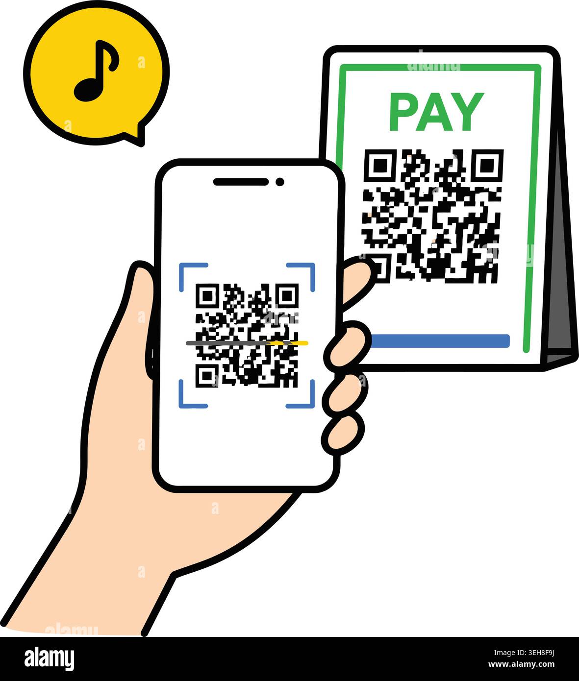 Illustration vectorielle d'une main scannant un code QR pour le paiement mobile Illustration de Vecteur