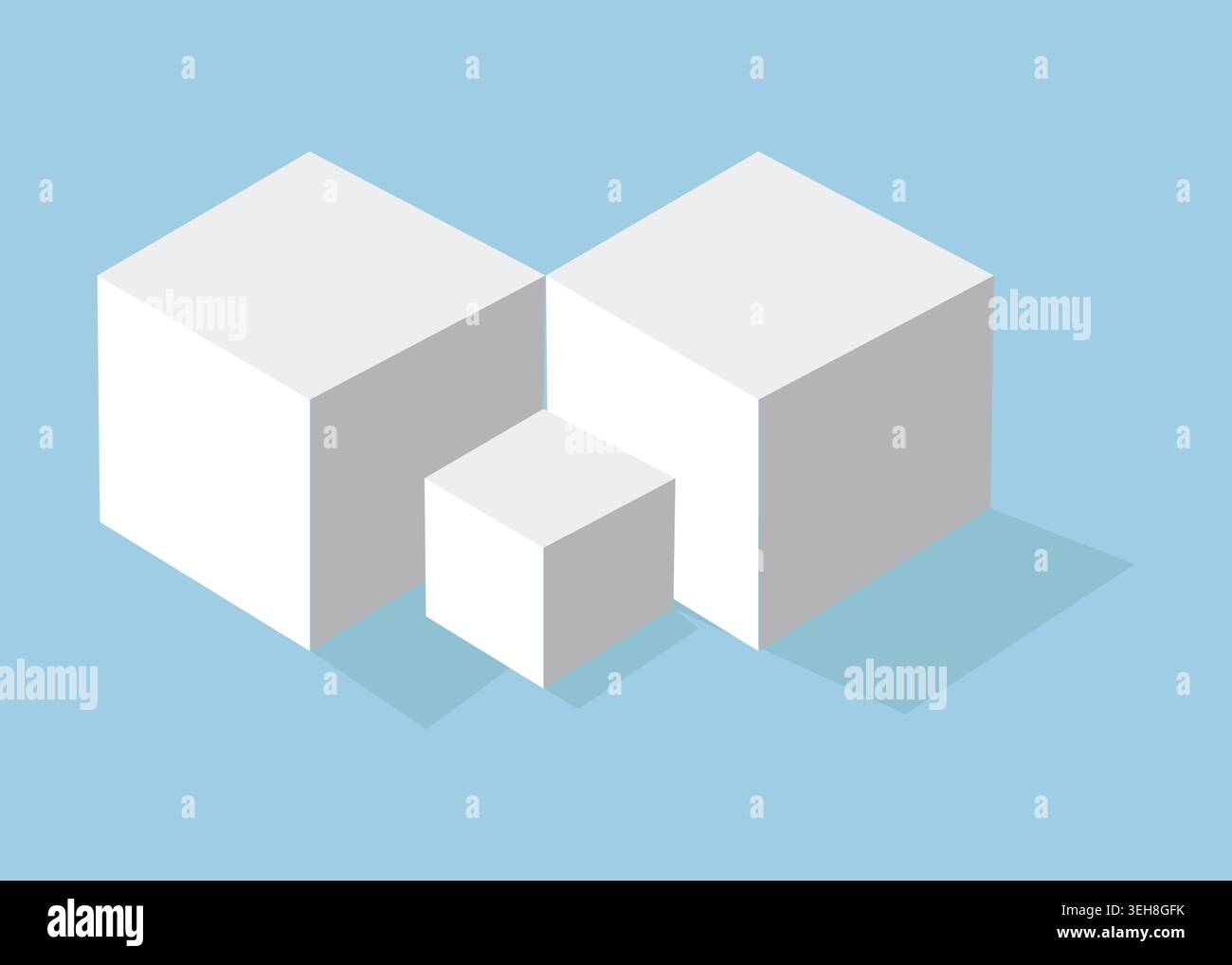 Illustration vectorielle plate moderne avec des cubes géométriques abstraits avec perspective isométrique, des ombres douces et un style minimal épuré. Illustration de Vecteur