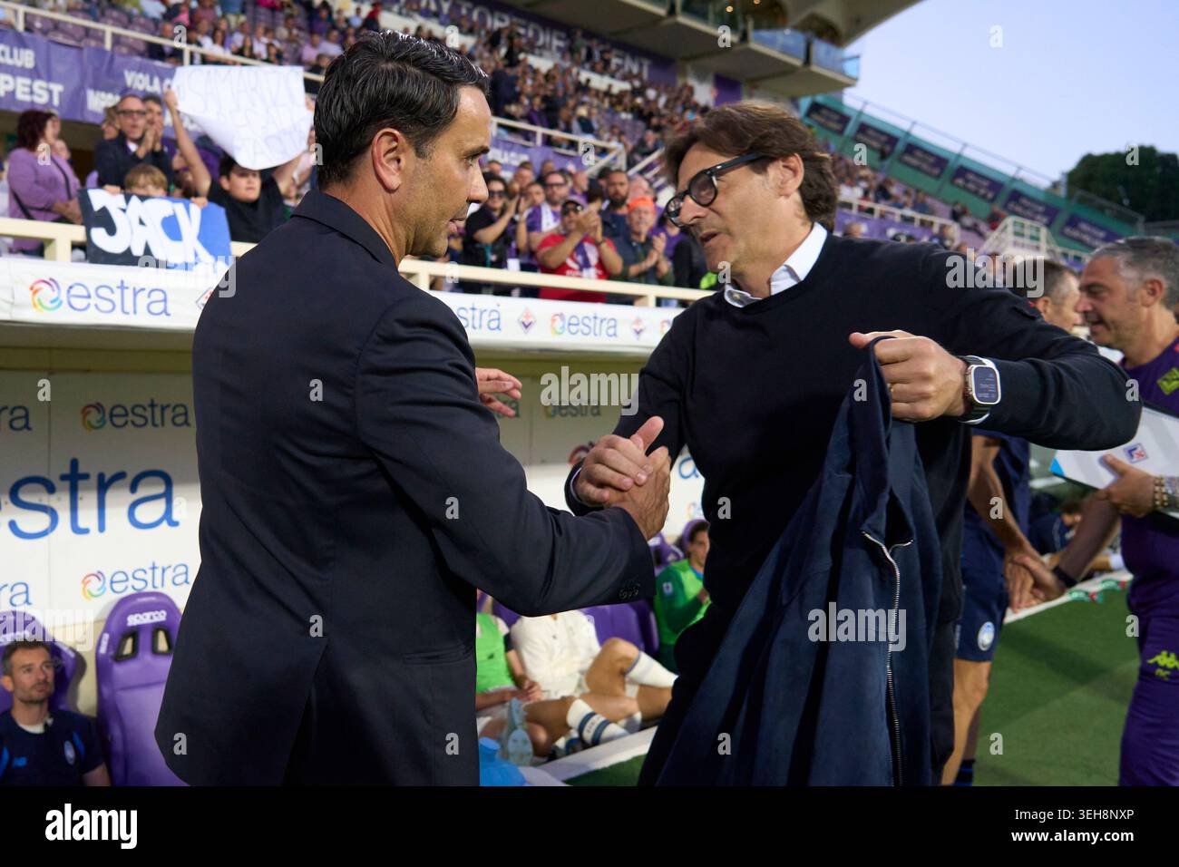 Firenze, Italie. 22 mai 2026. Entraîneurs Raffaele Palladino et Paolo Vanoli au début du match de football Serie A entre Fiorentina et Atalanta au stade Artemio franchi à Florence, centre de l'Italie - vendredi 22 mai 2026. Sport - Soccer (photo de Marco Bucco/la presse) crédit : LaPresse/Alamy Live News Banque D'Images