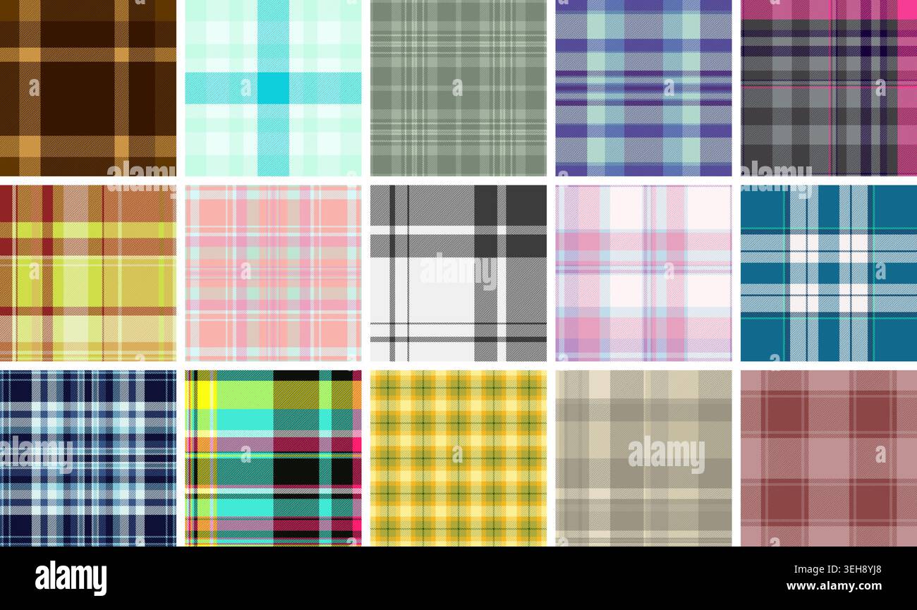 Ensemble de motifs écossais pour ensembles de blocs-notes. Les textures tartan coordonnées unifient plusieurs produits imprimés. Les fichiers vectoriels sont prêts pour la production. Illustration de Vecteur