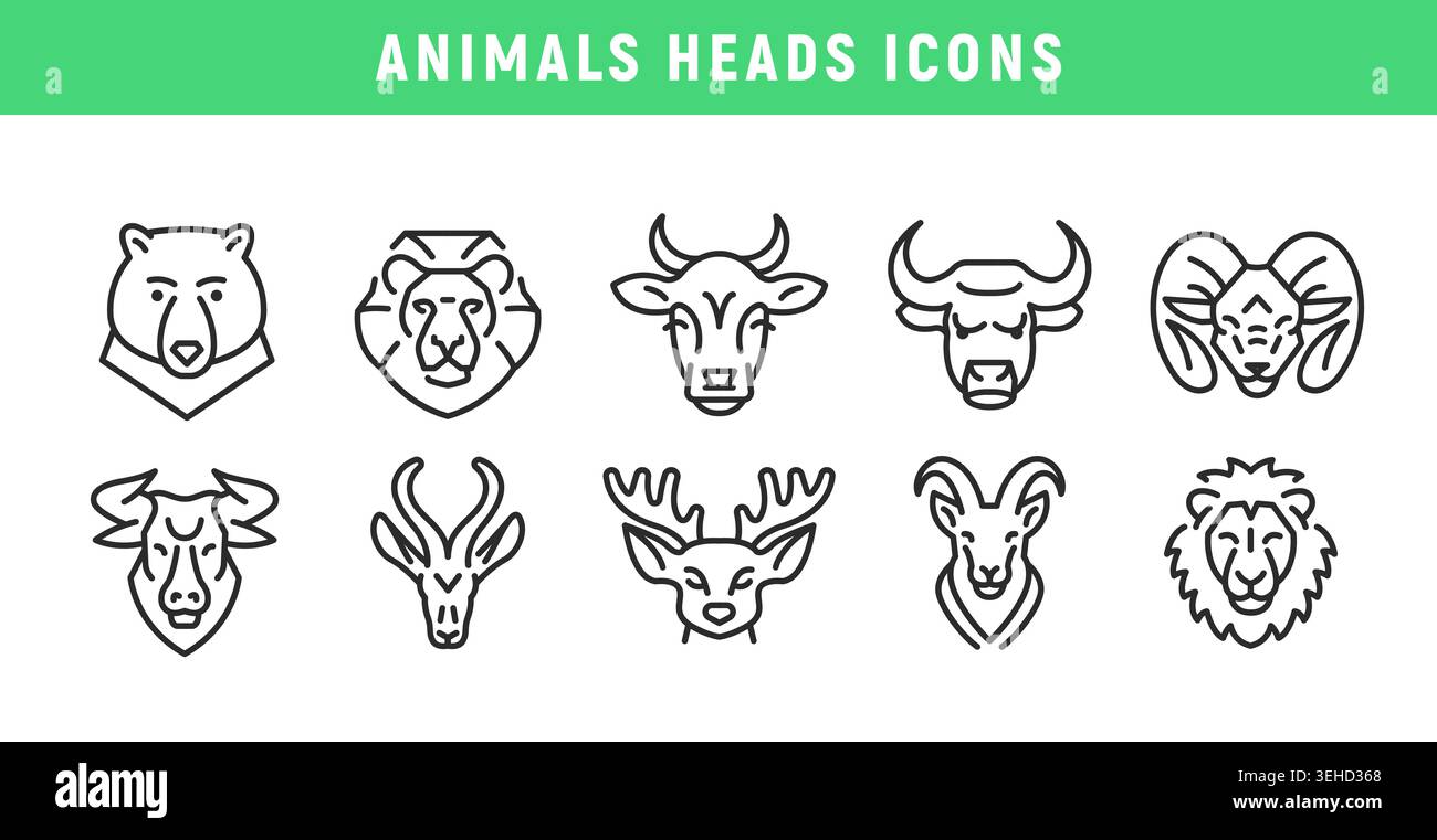 Ensemble d'icônes têtes d'animaux Illustration de Vecteur