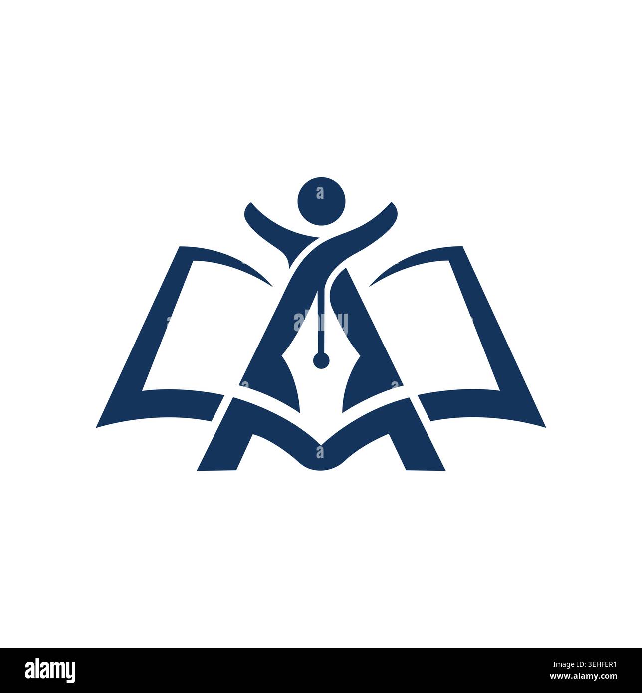 Logo éducatif minimaliste professionnel et moderne avec livre et plume. Illustration de Vecteur
