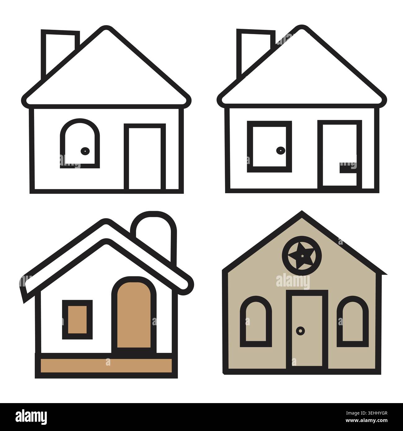 Quatre icônes de maison simples avec des styles différents Illustration de Vecteur
