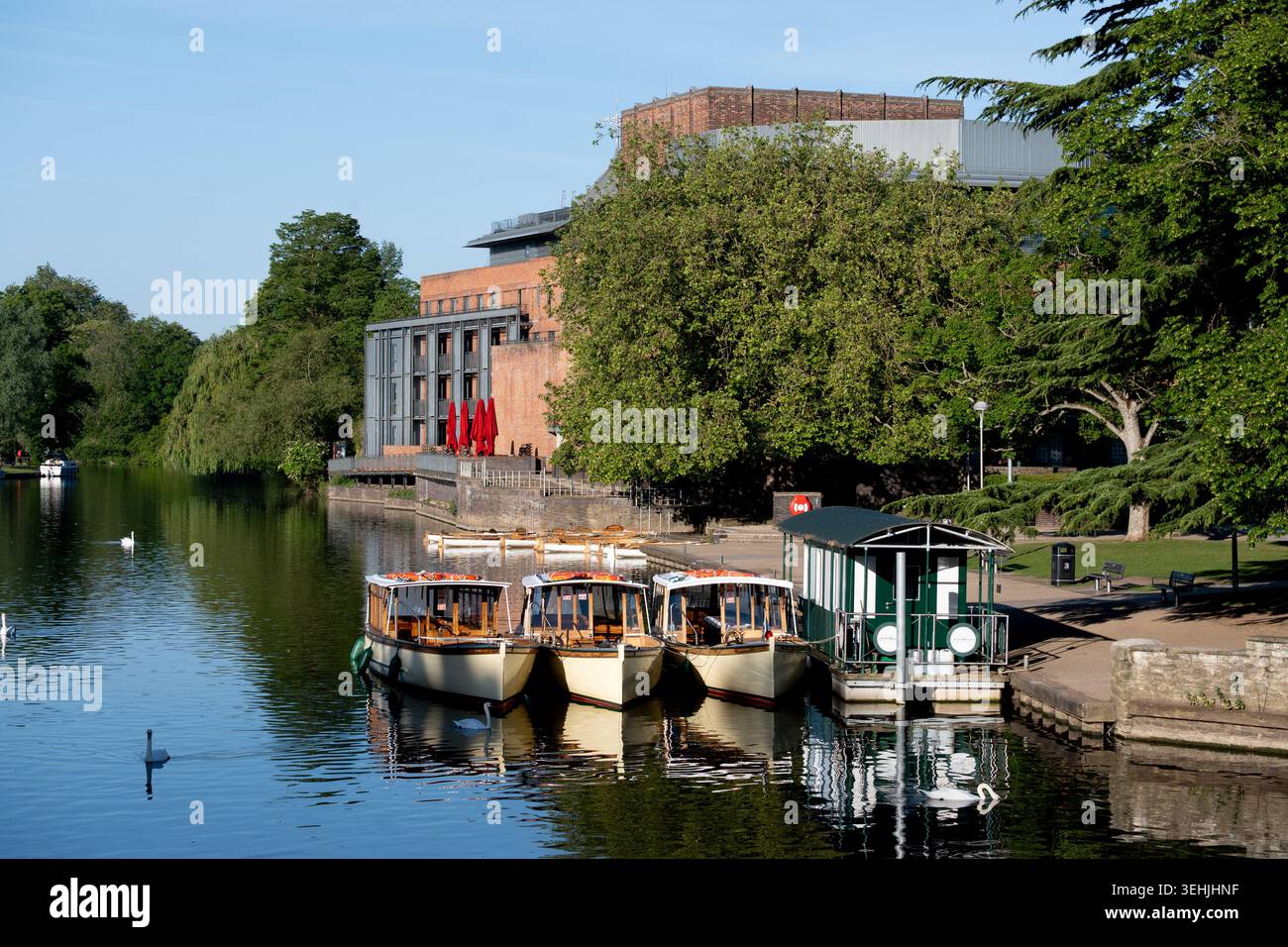 La rivière Avon à Stratford-upon-Avon, tôt le matin en été, Warwickshire, Angleterre, Royaume-Uni Banque D'Images