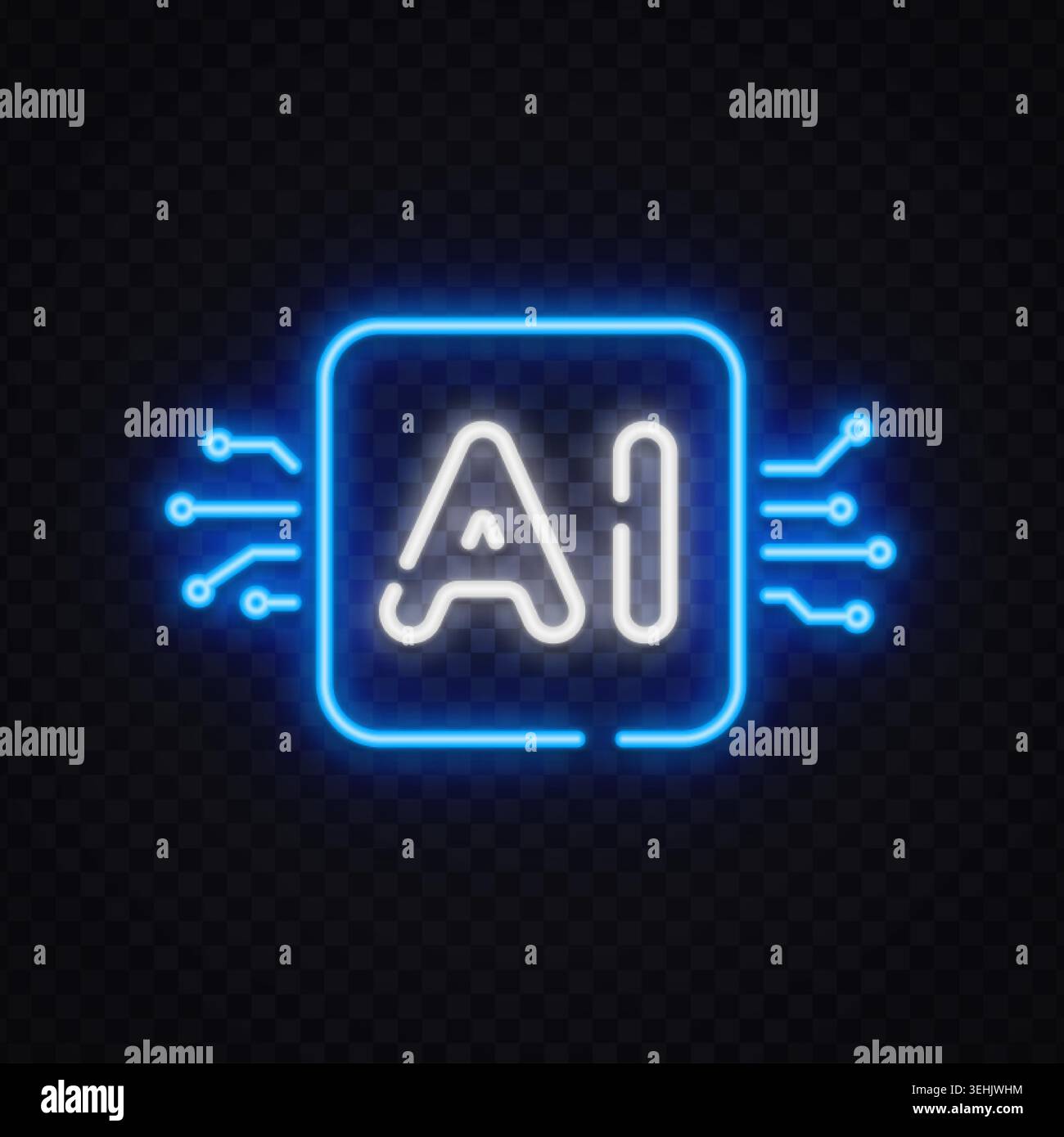 Icône futuriste de processeur ai au néon avec des éléments de circuit lumineux. Symbole technologique moderne pour l'intelligence artificielle, l'apprentissage automatique ou l'innovation. Illustration de Vecteur