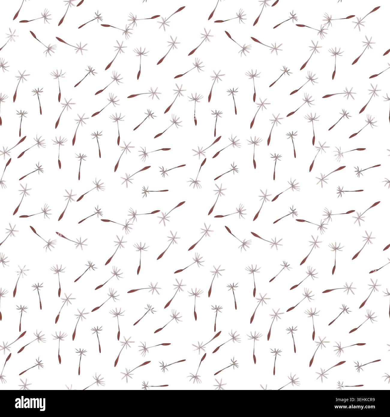 Motif aquarelle sans couture avec des graines de pissenlit volantes dispersées sur fond blanc. Design minimal aérien peint à la main pour le tissu, le papier peint Banque D'Images