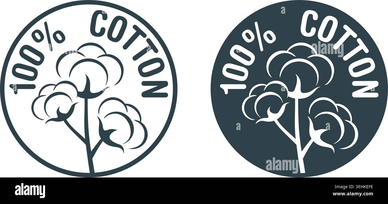 icône plate en coton 100. Cent pour cent matériau naturel de sticker textile pour le marquage textile respirant naturel - étiquette isolée vectorielle Illustration de Vecteur
