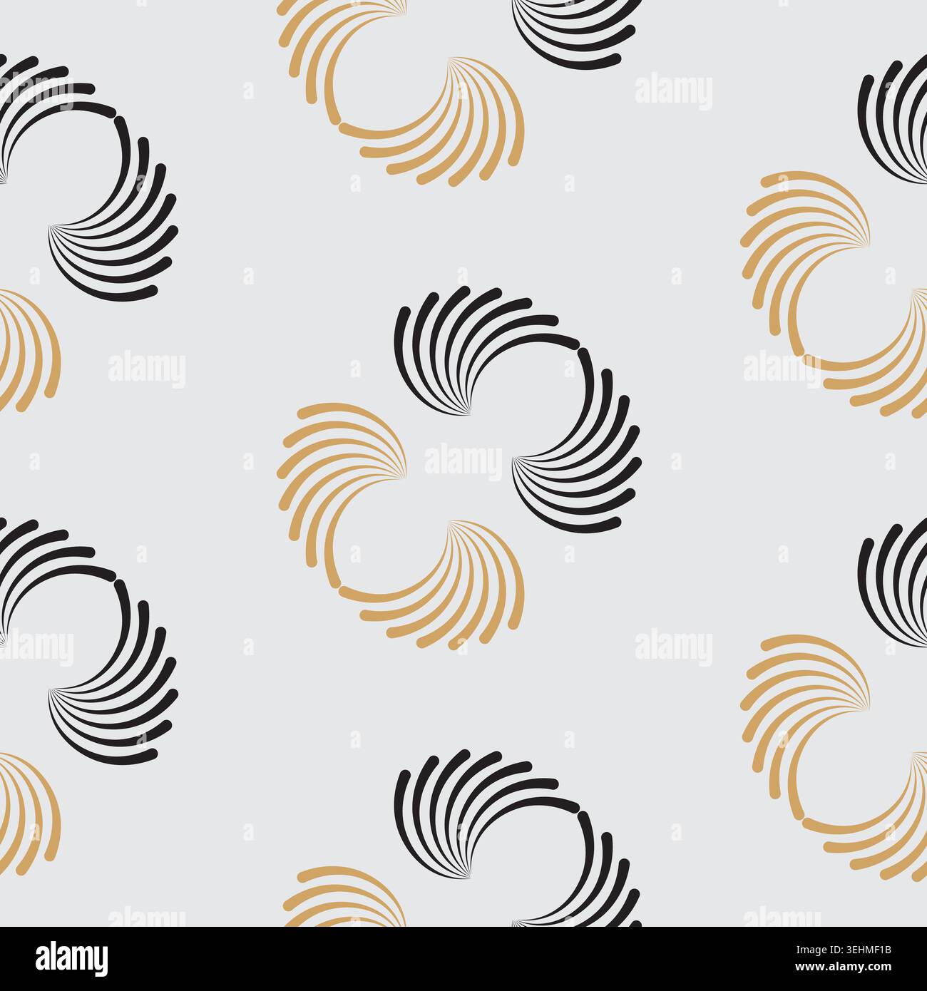 Élégant motif sans couture avec des tourbillons de ligne incurvée abstraits noir et or sur un fond gris clair Illustration de Vecteur