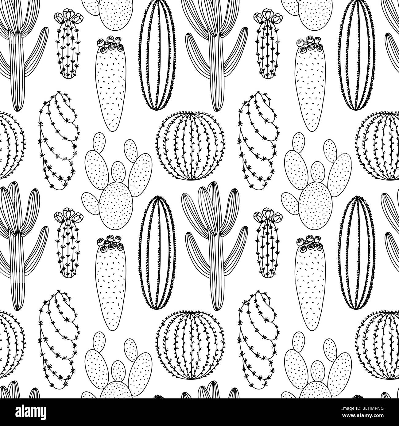 Motif sans couture Cactus dessiné à la main Illustration de Vecteur