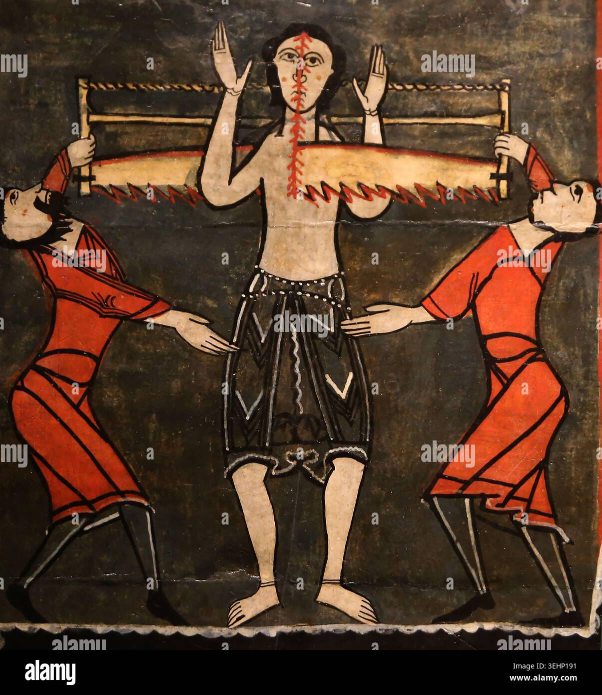 Autel frontal de Durro. 12e s. étant scié en deux. Tempera sur bois. De la chapelle de Quirc. MNAC. Catalogne. Banque D'Images