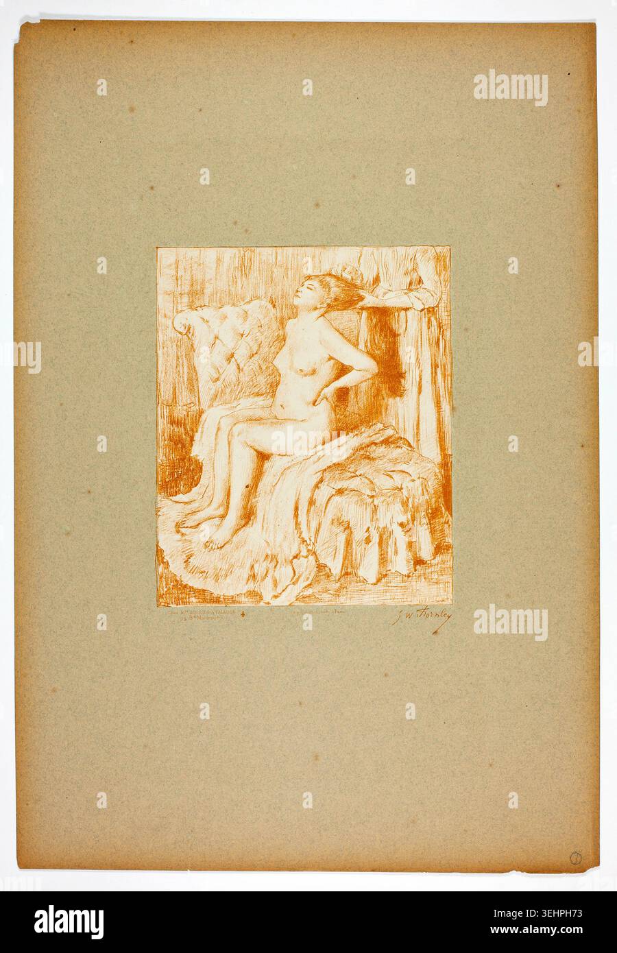 Habillage danseur de Georges-William Thornley d'après Edgar Degas, 1889-90, représentant une jeune femme dans un intérieur préparant son costume, avec draperies et meubles visibles Banque D'Images