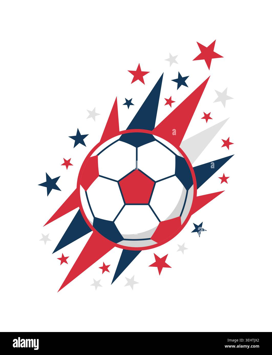Ballon de football avec fond dynamique d'étoile rouge et bleue, élément de conception graphique de sport patriotique pour les tournois et les événements de championnat Illustration de Vecteur