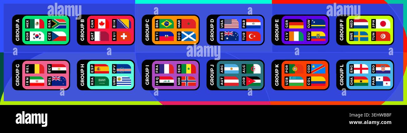 Les groupes de tournois de football moderne A à l arborent les drapeaux de l'équipe nationale et la disposition colorée. Idéal pour les championnats de football, fixtures, supports et sp Illustration de Vecteur