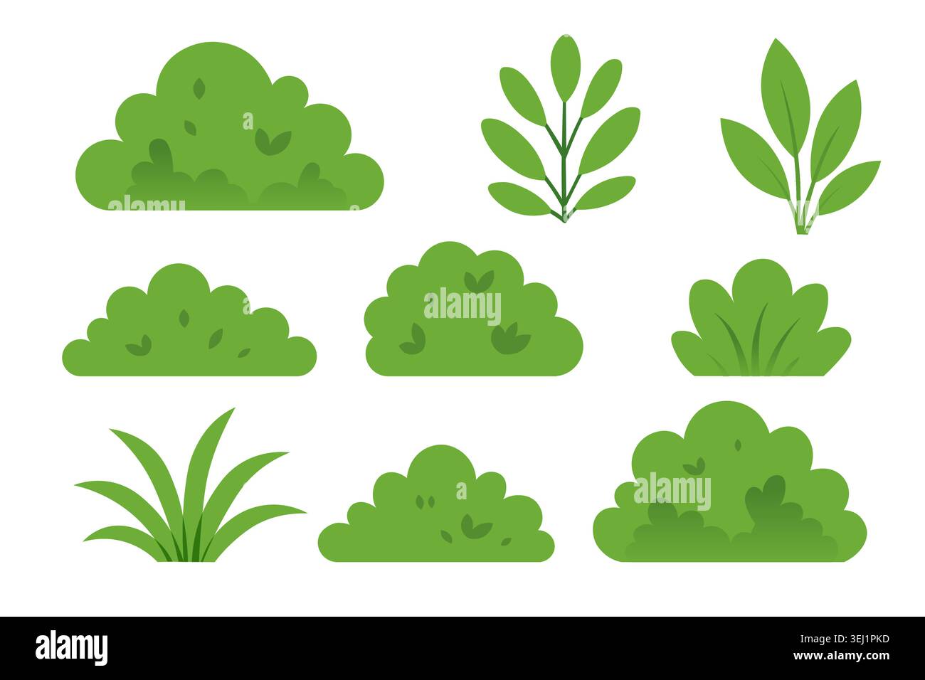Arbre arbuste dessiné à la main. ensemble d'icônes simples d'arbre de dessin animé vectoriel plat Illustration de Vecteur
