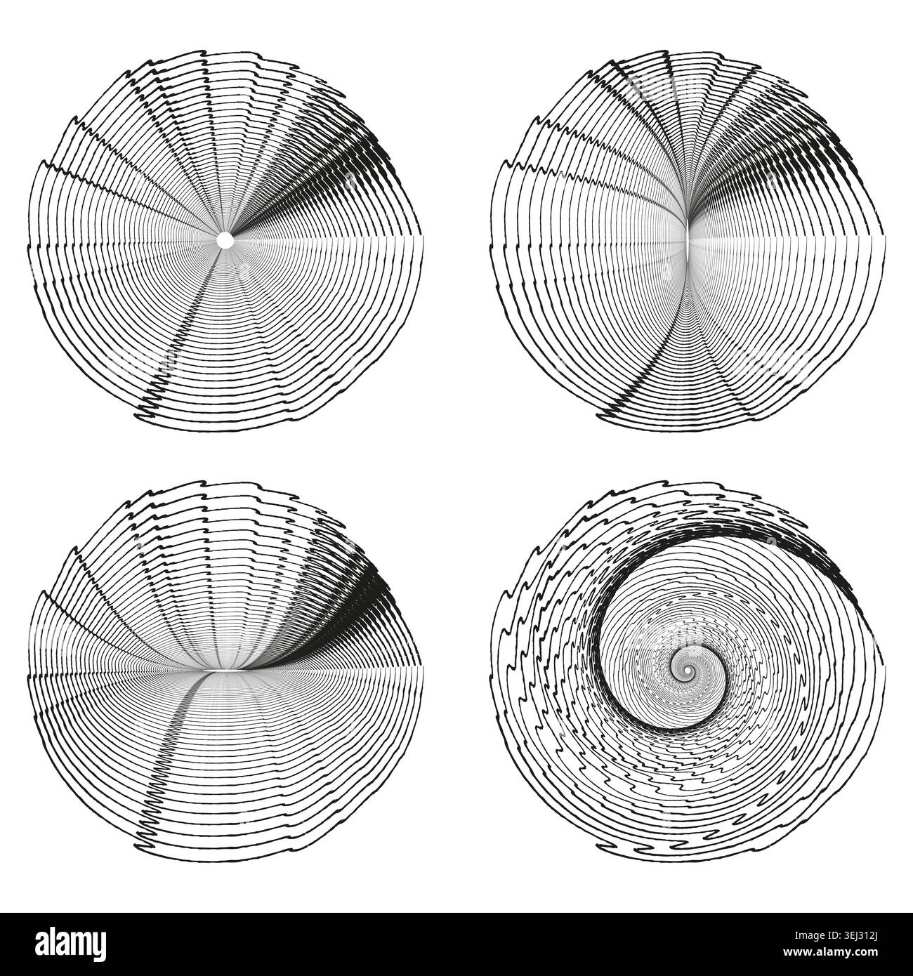 Ensemble de vecteur abstrait de formes de dessin de ligne circulaire déformé. Idéal pour créer des illusions d'optique et des éléments de design futuristes. Illustration de Vecteur